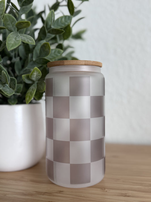 16 oz. Glass Can Large Checkered